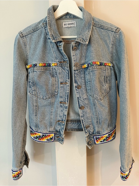 Holt Renfrew Jackets & Blazers - HOLT RENFREW ABS ALLEN SCHWARTZ DENIM JACKET W/FLORAL BEADING WOMENS SZ SMALL
